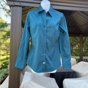 Banana Republic Dark Teal Blue Button-Down Shirt, Size: M